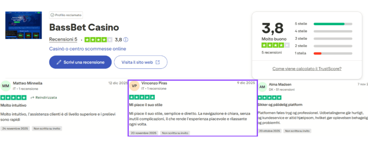 Player reviews of Trustpilot